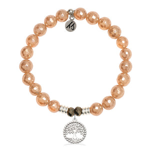 Champagne Agate Gemstone Bracelet with Family Tree Sterling Silver Charm