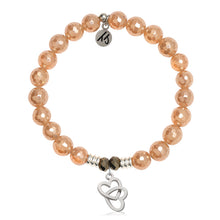 Load image into Gallery viewer, Champagne Agate Stone Bracelet with Linked Hearts Sterling Silver Charm
