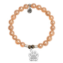 Load image into Gallery viewer, Champagne Agate Gemstone Bracelet with Paw CZ Sterling Silver Charm