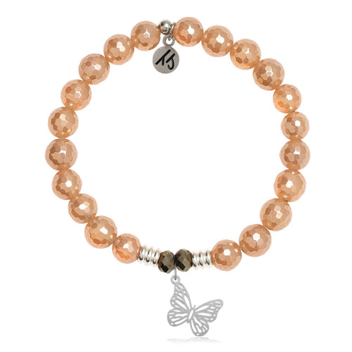 Champagne Agate Stone Bracelet with Butterfly Sterling Silver Charm