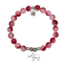 Load image into Gallery viewer, Cherry Jade Gemstone Bracelet with Lucky Elephant Cutout Sterling Silver Charm
