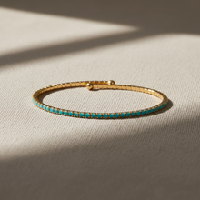 Load image into Gallery viewer, Turquoise/Gold Crystal Bangle