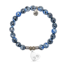 Load image into Gallery viewer, Denim Blue Agate Gemstone Bracelet with Paws of Love Sterling Silver Charm