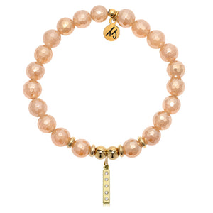 Gold Collection - Champagne Agate Gemstone Bracelet with Intentions Gold Charm