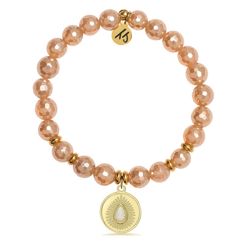 Gold Collection - Champagne Agate Gemstone Bracelet with You're one of a Kind Gold Charm