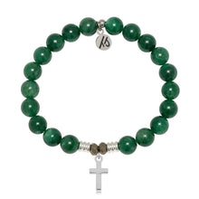 Load image into Gallery viewer, Green Kyanite Gemstone Bracelet with Cross Sterling Silver Charm