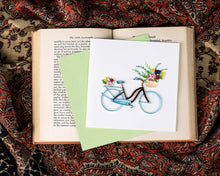 Load image into Gallery viewer, Quilled Bicycle & Flower Basket Greeting Card