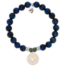Load image into Gallery viewer, Lapis Tiger's Eye Gemstone Bracelet with Heart of Gold Sterling Silver Charm