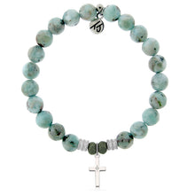 Load image into Gallery viewer, Larimar Stone Bracelet with Cross CZ Sterling Silver Charm
