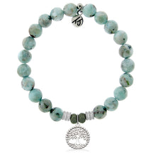 Load image into Gallery viewer, Larimar Gemstone Bracelet with Family Tree Sterling Silver Charm