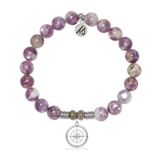 Load image into Gallery viewer, Lepidolite Quartz Gemstone Bracelet with Compass Rose Sterling Silver Charm