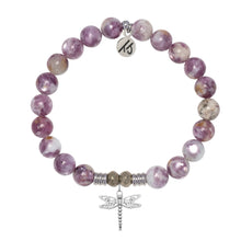 Load image into Gallery viewer, Lepidolite Quartz Gemstone Bracelet with Dragonfly Sterling Silver Charm