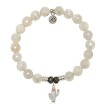 Load image into Gallery viewer, Moonstone Stone Bracelet with Cactus Cutout Sterling Silver Charm
