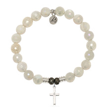 Load image into Gallery viewer, Moonstone Gemstone Bracelet with Cross CZ Sterling Silver Charm