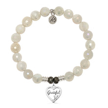 Load image into Gallery viewer, Moonstone Gemstone Bracelet with Grateful Sterling Silver Charm