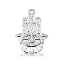 Load image into Gallery viewer, Moonstone Gemstone Bracelet with Hamsa CZ Sterling Silver Charm