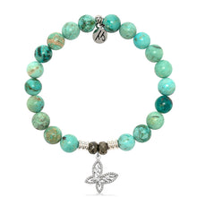Load image into Gallery viewer, Peruvian Turquoise Gemstone Bracelet with Butterfly CZ Sterling Silver Charm