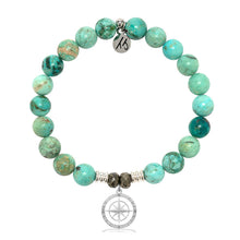 Load image into Gallery viewer, Peruvian Turquoise Gemstone Bracelet with Compass Rose Sterling Silver Charm