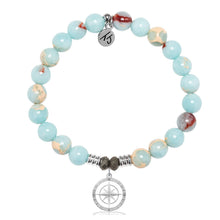 Load image into Gallery viewer, Snakeskin Jasper Gemstone Bracelet with Compass Rose Sterling Silver Charm