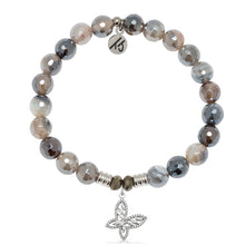 Load image into Gallery viewer, Storm Agate Gemstone Bracelet with Butterfly CZ Sterling Silver Charm