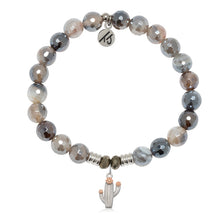 Load image into Gallery viewer, Storm Agate Stone Bracelet with Cactus Cutout Sterling Silver Charm