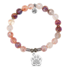 Load image into Gallery viewer, Strawberry Quartz Gemstone Bracelet with Paw CZ Sterling Silver Charm