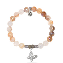 Load image into Gallery viewer, Sunset Quartz Gemstone Bracelet with Butterfly CZ Sterling Silver Charm