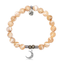 Load image into Gallery viewer, Tan Shell Gemstone Bracelet with Friendship Stars Sterling Silver Charm