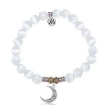 Load image into Gallery viewer, White Cats Eye Gemstone Bracelet with Friendship Stars Sterling Silver Charm