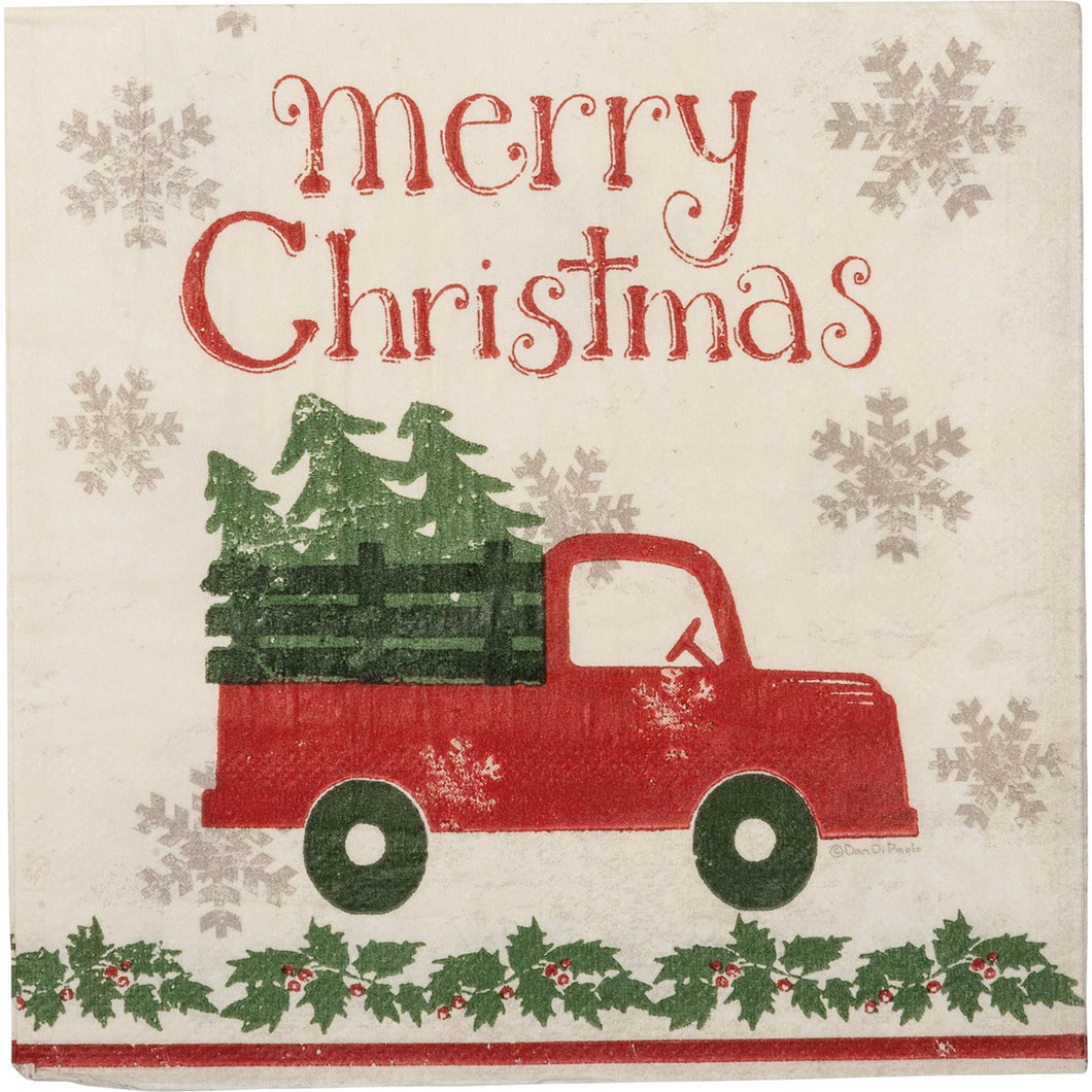 Merry Christmas Truck and Tree - Large Paper Napkin Set