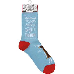 Socks - Dachshund Through The Snow With A Bottle of Merlot