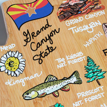 Load image into Gallery viewer, Arizona State Shaped Cutting and Serving Board with Artwork by Fish Kiss™
