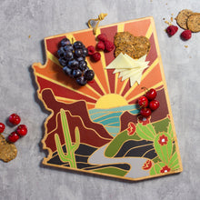 Load image into Gallery viewer, Arizona State Shaped Serving and Cutting Board with Artwork by Summer Stokes