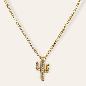 Prick Cactus Necklace with CZ stones - 925 Sterling Silver w/Yellow Gold Plating