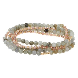 Stone Wrap - Rhodochrosite & Labradorite/Gold - Stone Duo Wrap Bracelet/Necklace and Pin