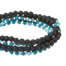 Load image into Gallery viewer, Stone Wrap - Lava & Apatite/Silver - Stone Duo Wrap Bracelet/Necklace and Pin
