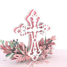 Load image into Gallery viewer, Pink Floral Cross Lovepop card
