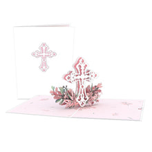 Load image into Gallery viewer, Pink Floral Cross Lovepop card