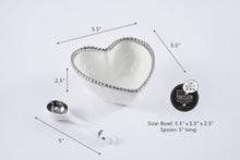 Load image into Gallery viewer, The Beaded Heart Set - White Bowl with Silver Rim and Spoon