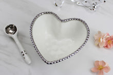 Load image into Gallery viewer, The Beaded Heart Set - White Bowl with Silver Rim and Spoon