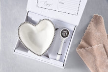 Load image into Gallery viewer, The Beaded Heart Set - White Bowl with Silver Rim and Spoon