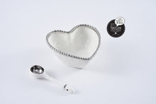 Load image into Gallery viewer, The Beaded Heart Set - White Bowl with Silver Rim and Spoon