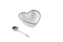 Load image into Gallery viewer, The Beaded Heart Set - White Bowl with Silver Rim and Spoon