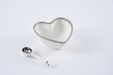 Load image into Gallery viewer, The Beaded Heart Set - White Bowl with Silver Rim and Spoon