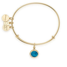 Load image into Gallery viewer, December Blue Zircon Birthstone Charm Bangle With Swarovski® Crystals Shiny Gold