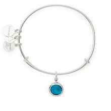 Load image into Gallery viewer, December Blue Zircon Birthstone Charm Bangle With Swarovski® Crystals Shiny Silver