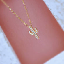 Load image into Gallery viewer, Prick Cactus Necklace with CZ stones - 925 Sterling Silver w/Yellow Gold Plating
