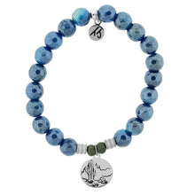 Load image into Gallery viewer, Blue Agate Stone Bracelet with Cactus Sterling Silver Charm
