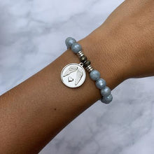 Load image into Gallery viewer, Blue Quartzite Stone Bracelet with Guardian Sterling Silver Charm

