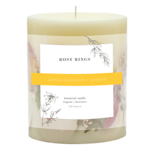 Load image into Gallery viewer, Rosy Rings - Lemon Blossom &amp; Lychee Small Round Botanical Candle
